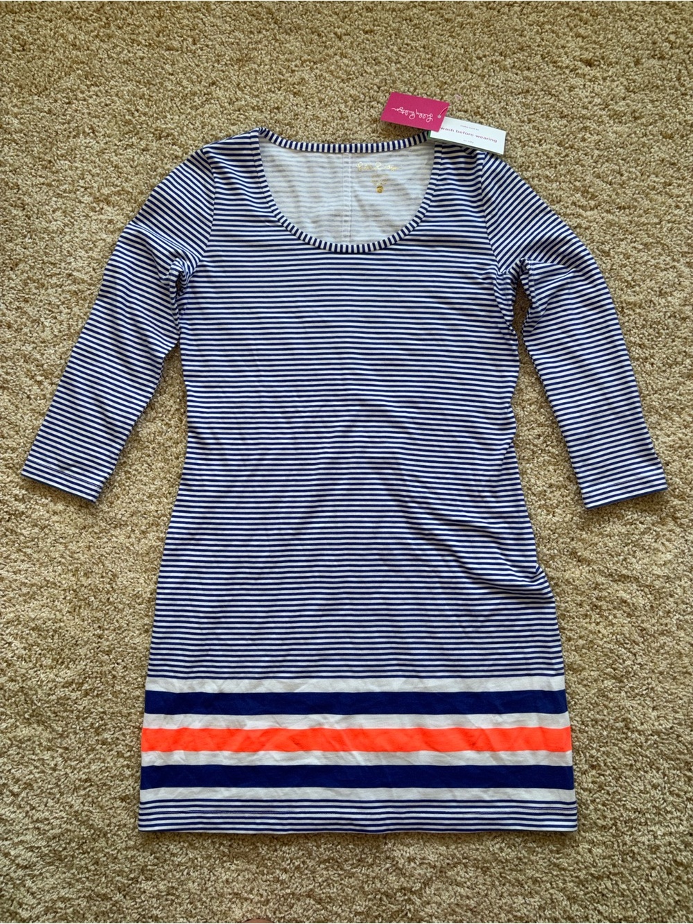 Lilly Pulitzer Beacon Dress Bomber Blue Exotic‎ Garden Engineered Stripe XS NWT